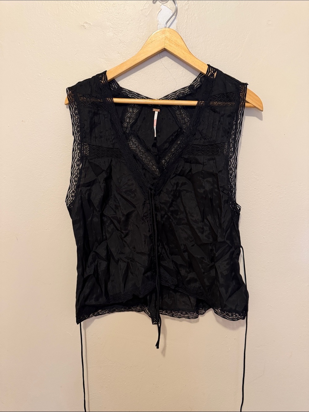 Free People Black Lace-Trim Sleeveless V-Neck Top